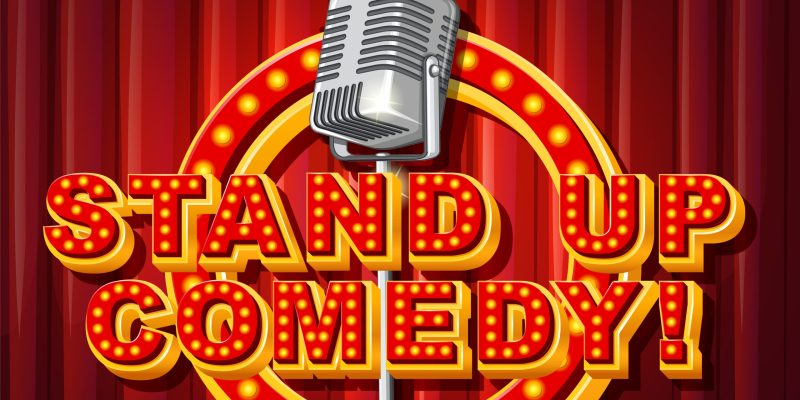 Stand up comedy logo with microphone illustration